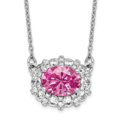 LGWN 14k White Gold 1 carat Lab Grown Diamond VS/SI+ G+ and Created Pink Sapphire Complete 18 inch Necklace