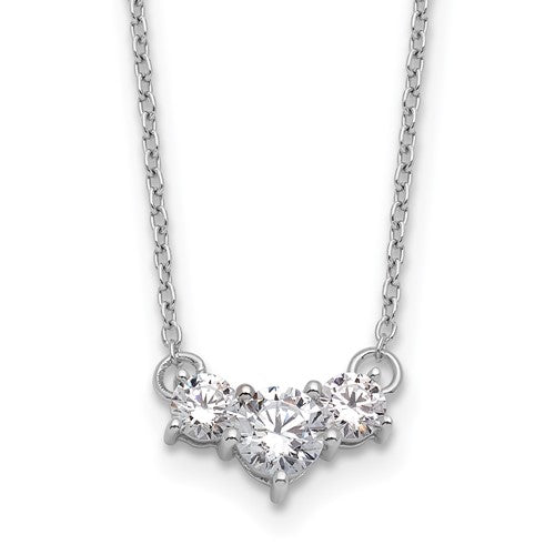 LGWN 14k White Gold 3/4 carat Lab Grown Diamond VS/SI+ G+ Round Complete 18 inch Three Stone Necklace