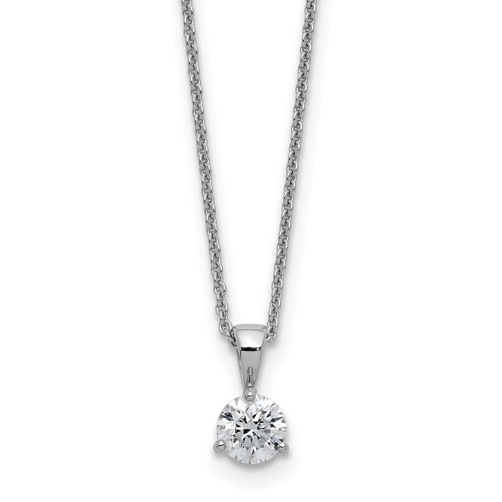 LGWN 14k White Gold 7/8 carat Lab Grown Diamond VS/SI+ G+ Three Prong Complete 18 inch Solitare Pendant Necklace