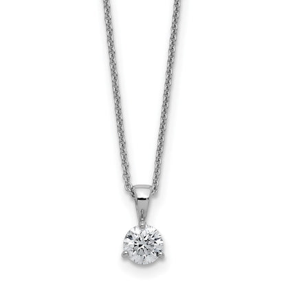 LGWN 14k White Gold 7/8 carat Lab Grown Diamond VS/SI+ G+ Three Prong Complete 18 inch Solitare Pendant Necklace
