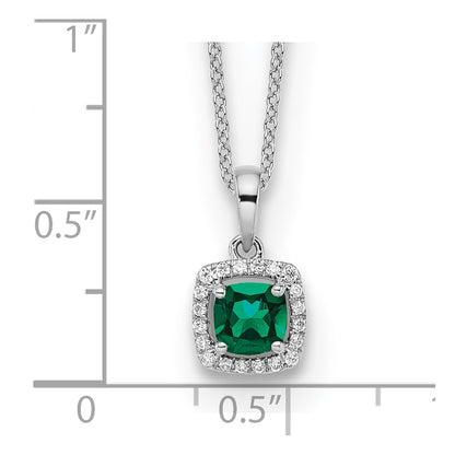 LGWN 10k White Gold 1/10 carat Lab Grown Diamond VS/SI+ G+ and Created Emerald Complete 18 inch Pendant Necklace