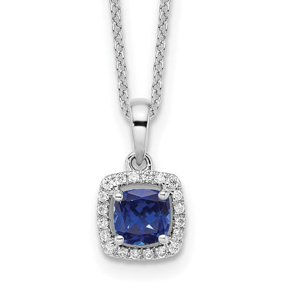 LGWN 14k White Gold 1/10 carat Lab Grown Diamond VS/SI+ G+ and Created Sapphire Complete 18 inch Pendant Necklace