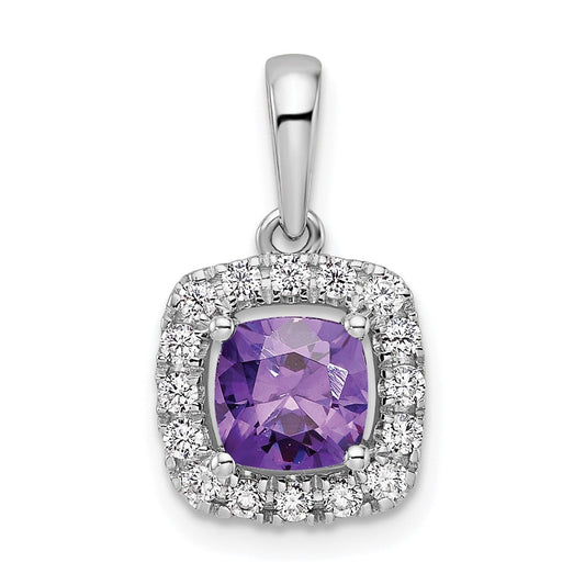 LGWP 14k White Gold 1/4 carat Lab Grown Diamond VS/SI+ G+ February Birthstone Amethyst Halo Pendant