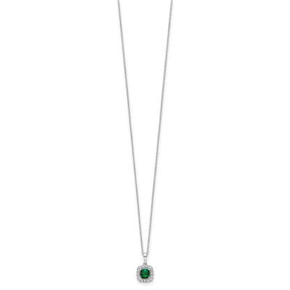 LGWN 10k White Gold 1/4 carat Lab Grown Diamond VS/SI+ G+ and Created Emerald Complete 18 inch Pendant Necklace