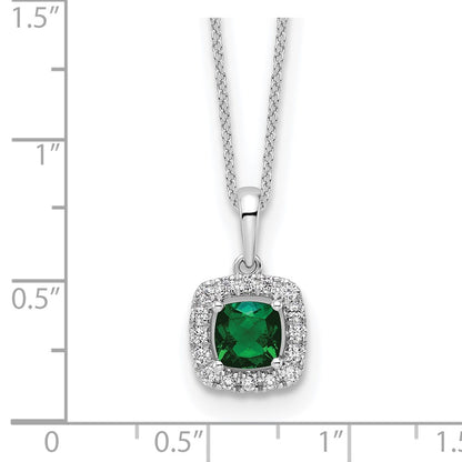 LGWN 10k White Gold 1/4 carat Lab Grown Diamond VS/SI+ G+ and Created Emerald Complete 18 inch Pendant Necklace