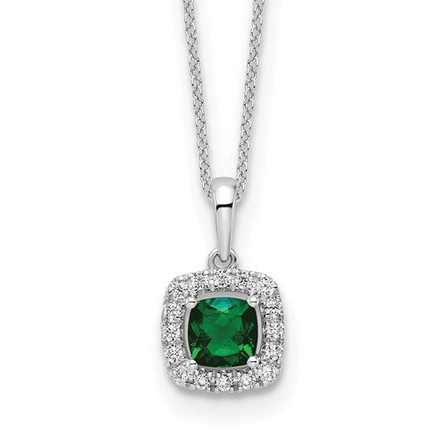 LGWN 10k White Gold 1/4 carat Lab Grown Diamond VS/SI+ G+ and Created Emerald Complete 18 inch Pendant Necklace