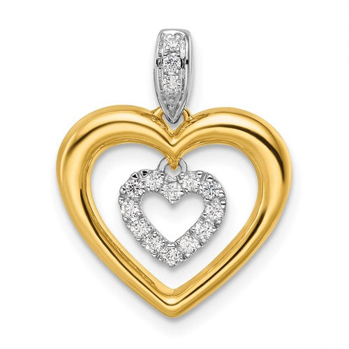 LGYP 14k Two-tone 1/6 carat Lab Grown Diamond VS/SI+ G+ Complete Dangle Double Heart Pendant