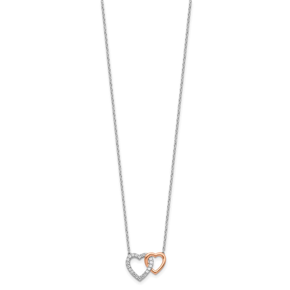 LGYN 14k Two-Tone Rose and White Gold 1/5 carat Lab Grown Diamond VS/SI+ G+ Complete 18 inch Interlocking Heart Necklace