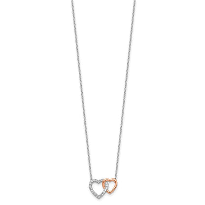 LGYN 14k Two-Tone Rose and White Gold 1/5 carat Lab Grown Diamond VS/SI+ G+ Complete 18 inch Interlocking Heart Necklace