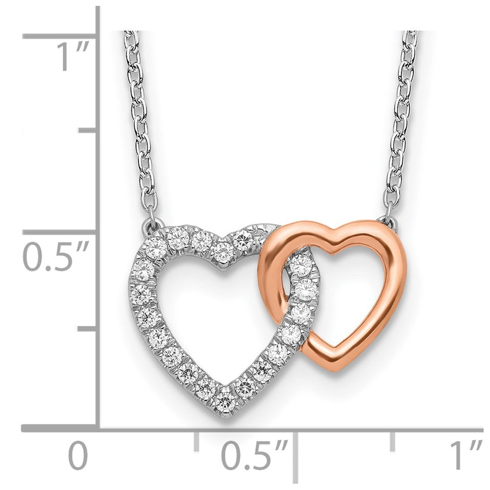 LGYN 14k Two-Tone Rose and White Gold 1/5 carat Lab Grown Diamond VS/SI+ G+ Complete 18 inch Interlocking Heart Necklace
