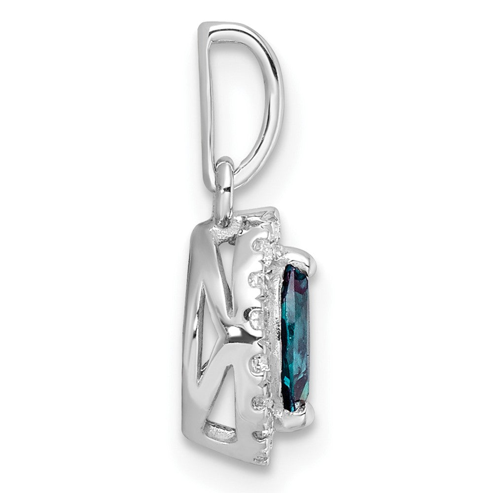 LGGP14k White Gold 1/10 carat Lab Grown Diamond VS/SI+ G+ and Lab Created Alexandrite June Birthstone Pendant