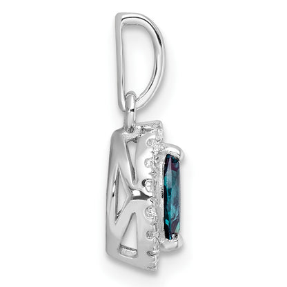 LGGP14k White Gold 1/10 carat Lab Grown Diamond VS/SI+ G+ and Lab Created Alexandrite June Birthstone Pendant