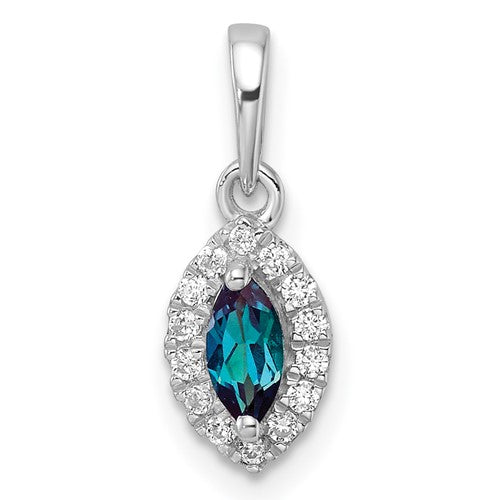 LGGP14k White Gold 1/10 carat Lab Grown Diamond VS/SI+ G+ and Lab Created Alexandrite June Birthstone Pendant