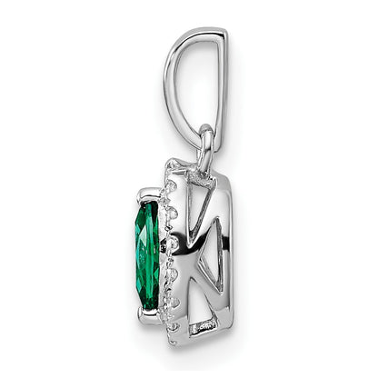 LGWP 14k White Gold 1/10 carat Lab Grown Diamond VS/SI+ G+ and Lab Created Emerald May Birthstone Pendant