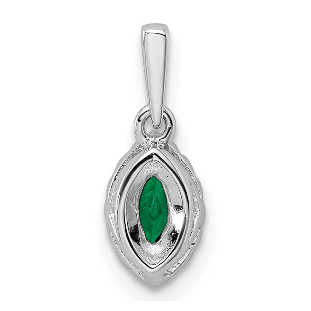 LGWP 14k White Gold 1/10 carat Lab Grown Diamond VS/SI+ G+ and Lab Created Emerald May Birthstone Pendant