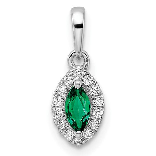 LGWP 14k White Gold 1/10 carat Lab Grown Diamond VS/SI+ G+ and Lab Created Emerald May Birthstone Pendant
