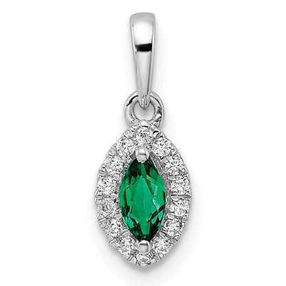 LGWP 14k White Gold 1/10 carat Lab Grown Diamond VS/SI+ G+ and Lab Created Emerald May Birthstone Pendant
