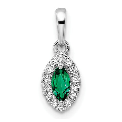 LGWP 14k White Gold 1/10 carat Lab Grown Diamond VS/SI+ G+ and Lab Created Emerald May Birthstone Pendant