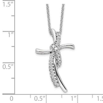 LGWN 14k White Gold 1/8 carat Lab Grown Diamond VS/SI+ G+ Complete 18 inch Cross Pendant Necklace