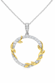 PML Circle Pendant w/Moissanite Gemstones; Two Tone SS w/18" Chain.