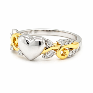 PML 14KT Gold Plated Heart Ring w/Moissanite Gemstone Accents; Rhodium Pltd. SS.