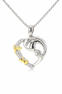 PML One Child, Rhodium & 14KT Gold Plated, Heart Pendant w/Moissanite Gemstones & Chain.; SS.