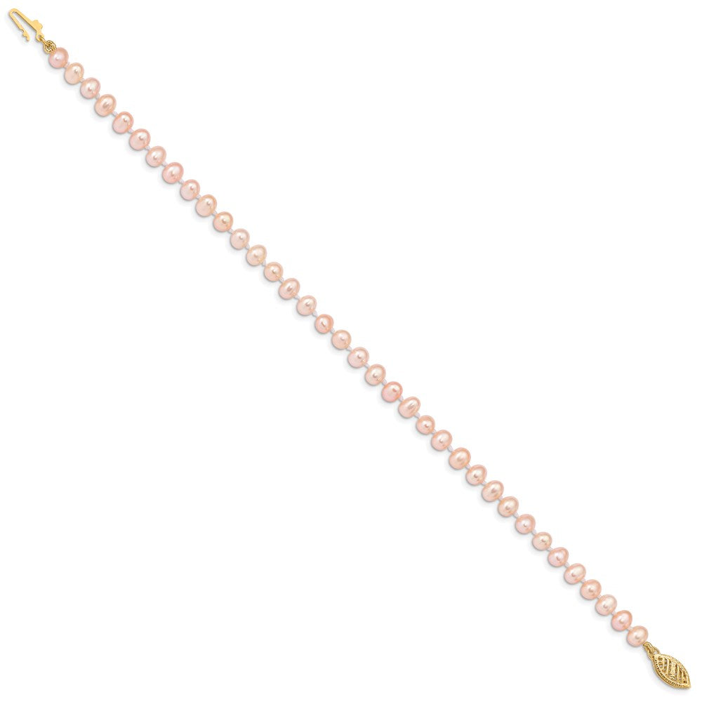 PGB 14k 4-5mm Pink Near-Round Freshwater Cultured Pearl 7.5 inch Bracelet