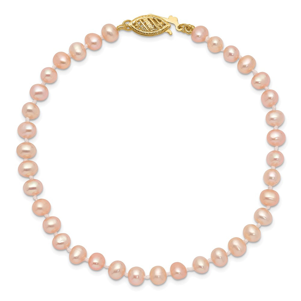 PGB 14k 4-5mm Pink Near-Round Freshwater Cultured Pearl 7.5 inch Bracelet