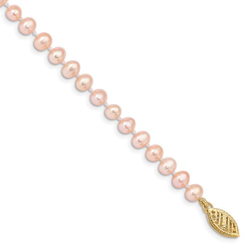 PGB 14k 4-5mm Pink Near-Round Freshwater Cultured Pearl 7.5 inch Bracelet