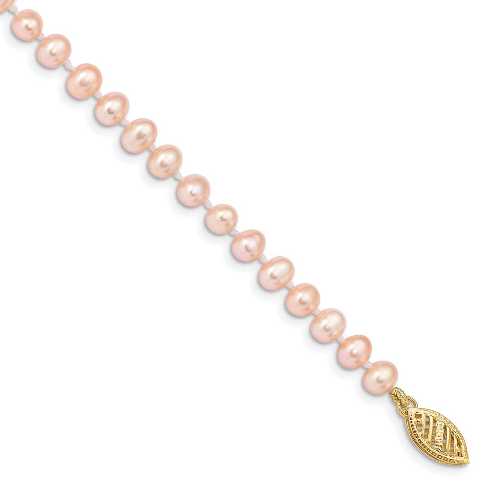 PGB 14k 4-5mm Pink Near-Round Freshwater Cultured Pearl 7.5 inch Bracelet