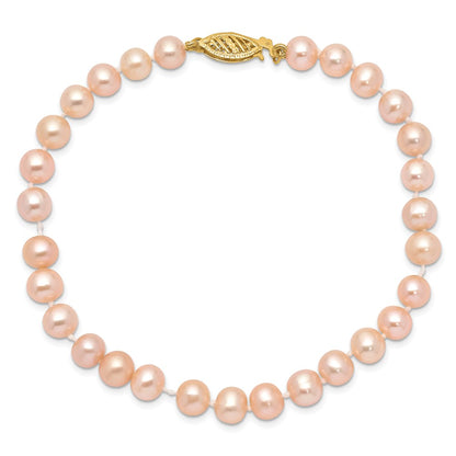 PGB 14k 5-6mm Pink Near-Round Freshwater Cultured Pearl 7.5 inch Bracelet