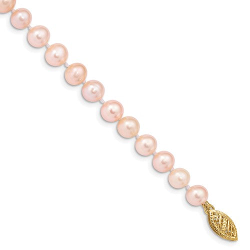PGB 14k 5-6mm Pink Near-Round Freshwater Cultured Pearl 7.5 inch Bracelet