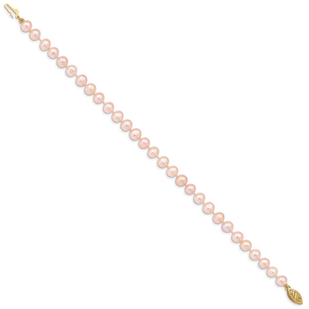 PGB 14k 5-6mm Pink Near-Round Freshwater Cultured Pearl 7.5 inch Bracelet