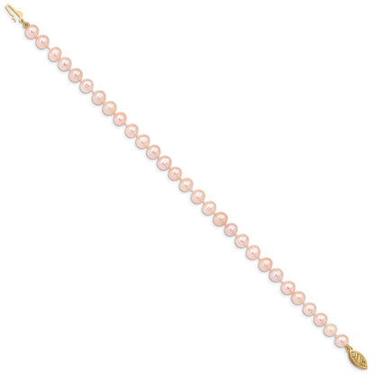 PGB 14k 5-6mm Pink Near-Round Freshwater Cultured Pearl 7.5 inch Bracelet