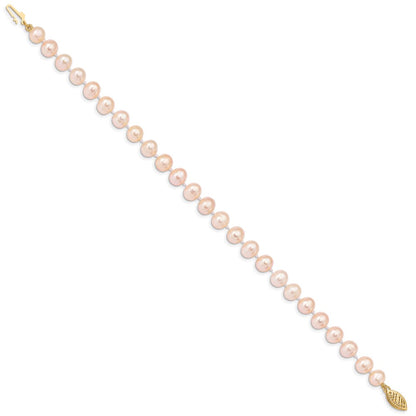 PGB 14k 6-7mm Pink Near-Round Freshwater Cultured Pearl 7.5 inch Bracelet