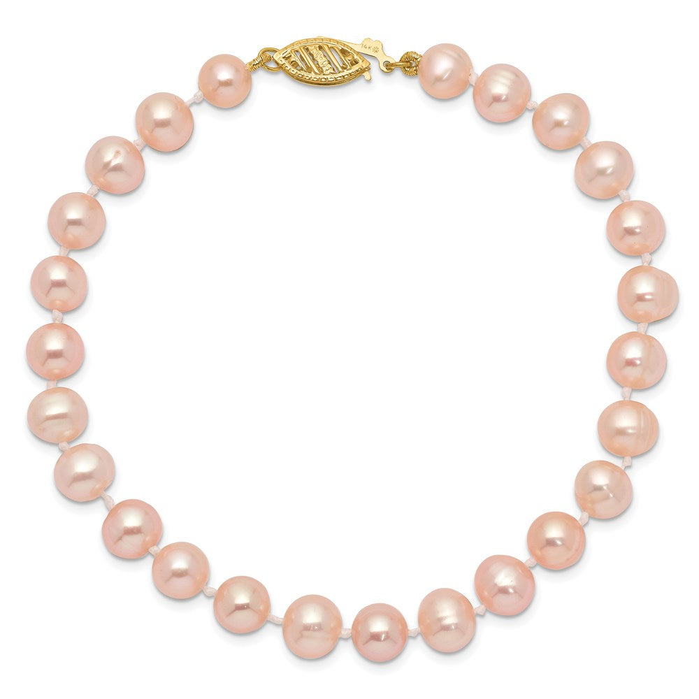 PGB 14k 6-7mm Pink Near-Round Freshwater Cultured Pearl 7.5 inch Bracelet