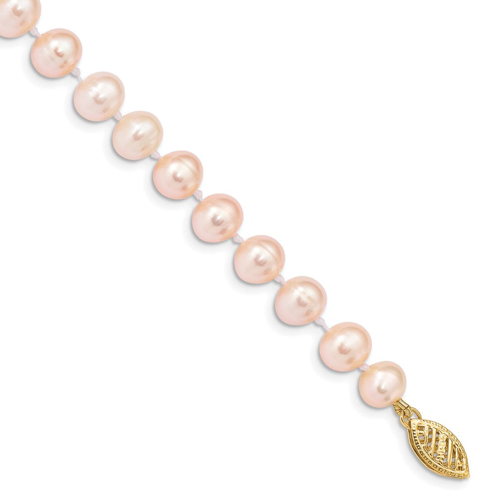 PGB 14k 6-7mm Pink Near-Round Freshwater Cultured Pearl 7.5 inch Bracelet