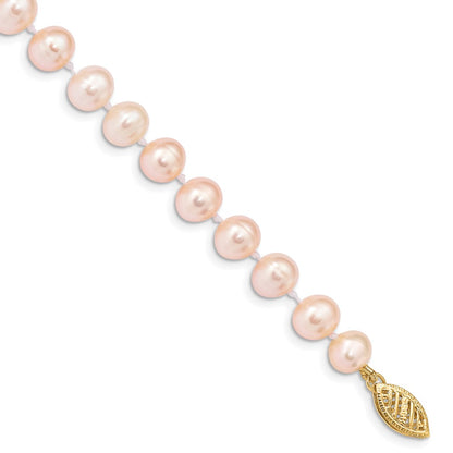 PGB 14k 6-7mm Pink Near-Round Freshwater Cultured Pearl 7.5 inch Bracelet