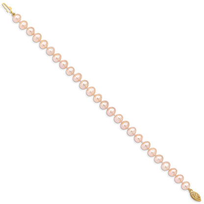 PGB 14k 7-8mm Pink Near-Round Freshwater Cultured Pearl 7.5 inch Bracelet