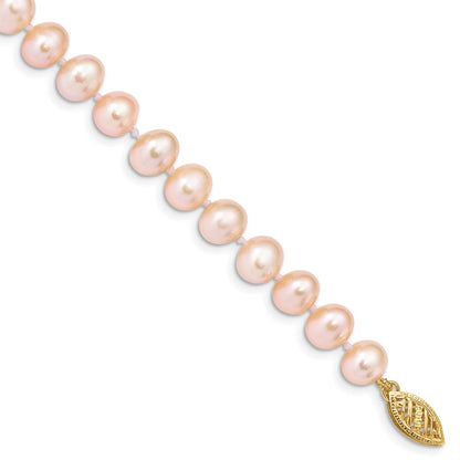 PGB 14k 7-8mm Pink Near-Round Freshwater Cultured Pearl 7.5 inch Bracelet