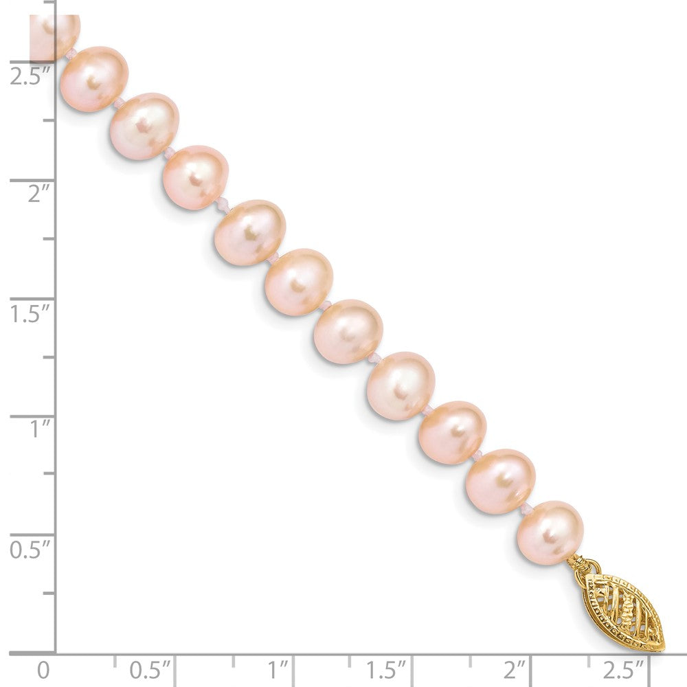 PGB 14k 7-8mm Pink Near-Round Freshwater Cultured Pearl 7.5 inch Bracelet