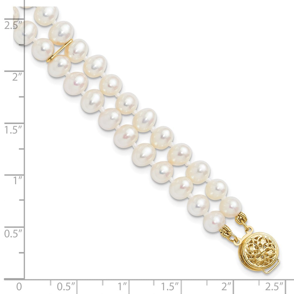 PGB 14k 5-6mm White Near-Round Freshwater Cultured Pearl 2-Strand 7.5 inch Bracelet