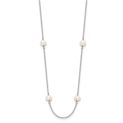 PGN 14k White Gold 4-5mm White Near-Round Freshwater Cultured Pearl 8-Station 16 inch Necklace
