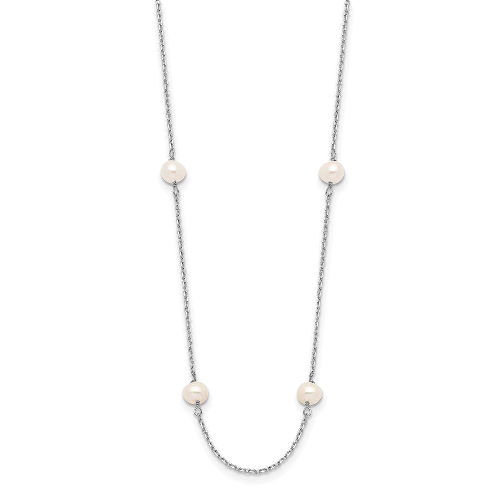 PGN 14K White Gold 4-5mm White Near Round Freshwater Cultured Pearl 8-station 18 inch Necklace