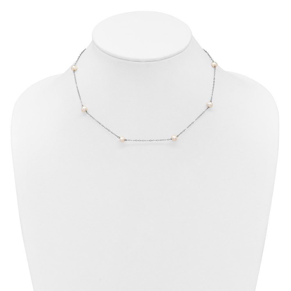 PGN 14k White Gold 4-5mm White Near-Round Freshwater Cultured Pearl 8-Station 16 inch Necklace
