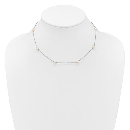 PGN 14k White Gold 4-5mm White Near-Round Freshwater Cultured Pearl 8-Station 16 inch Necklace