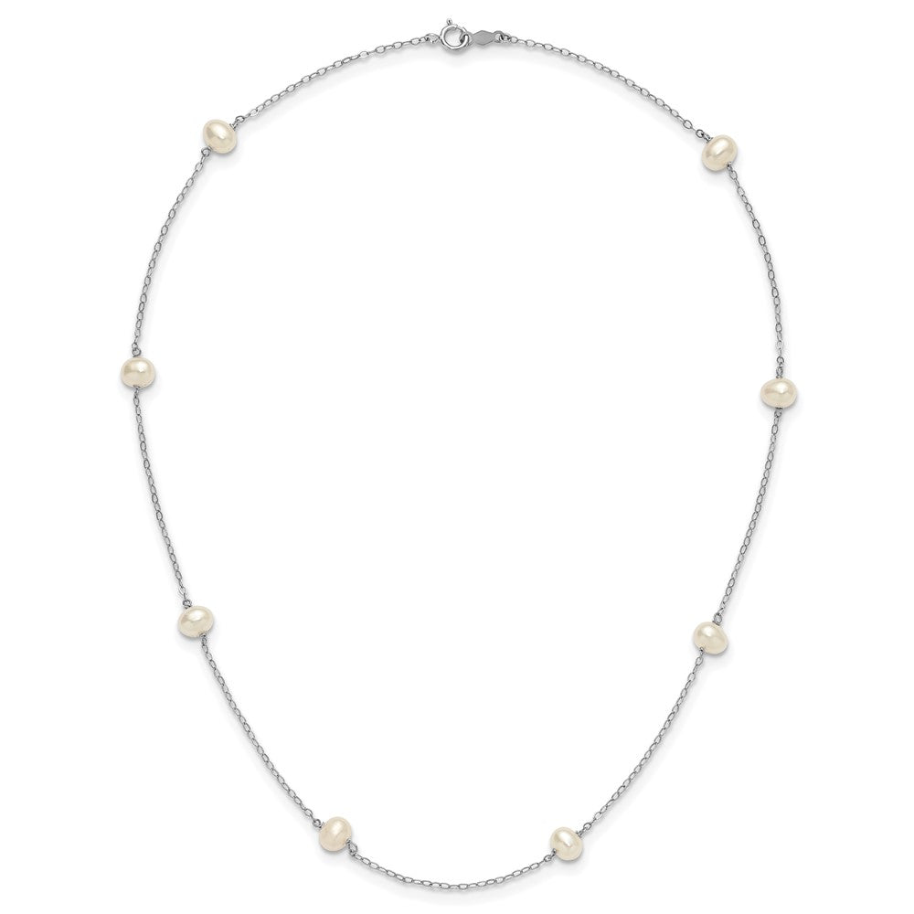 PGN 14K White Gold 4-5mm White Near Round Freshwater Cultured Pearl 8-station 18 inch Necklace