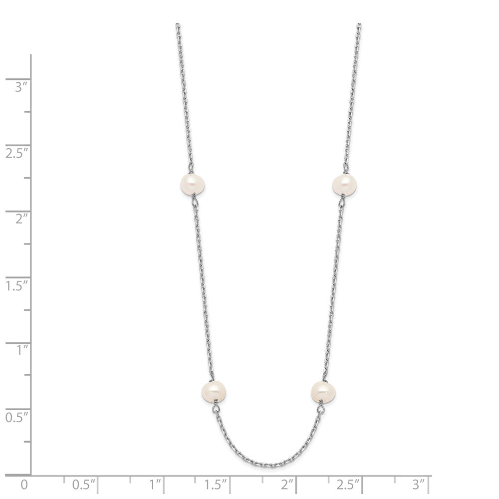 PGN 14k White Gold 4-5mm White Near-Round Freshwater Cultured Pearl 8-Station 16 inch Necklace