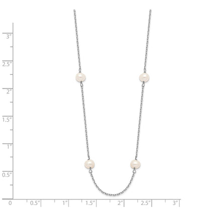 PGN 14k White Gold 4-5mm White Near-Round Freshwater Cultured Pearl 8-Station 16 inch Necklace