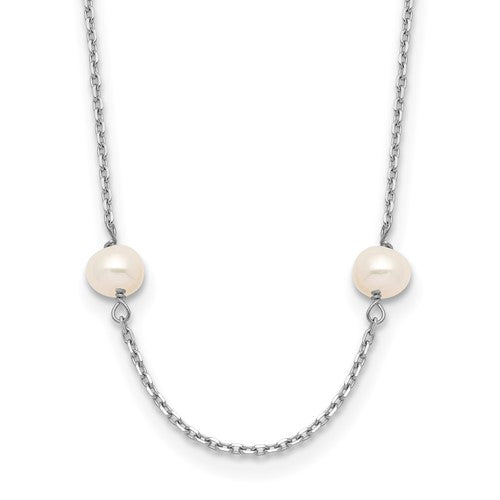 PGN 14k White Gold 4-5mm White Near-Round Freshwater Cultured Pearl 8-Station 16 inch Necklace